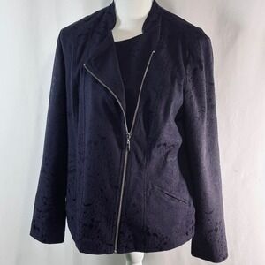 Chico's Purple Paisley Jacquard Asymmetrical Zip Moto Jacket Women's Size 1
